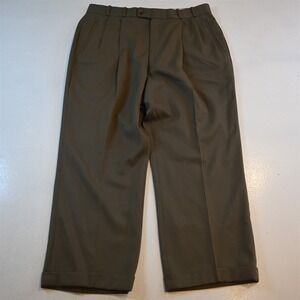 Vtg Greg Peters 34x30 Brown 100% Wool Pleated Cuffed High Waist Dress Mens Pants